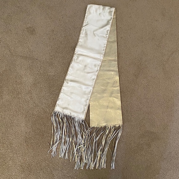 Gold Leather Fringe Scarf - Picture 2 of 3